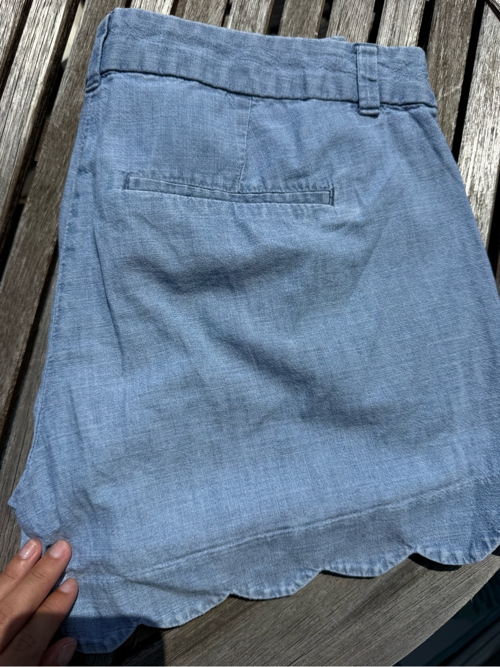 J. Crew Chambray Scallop Hem High-Waist Shorts - Light Blue - Picture 4 of 4